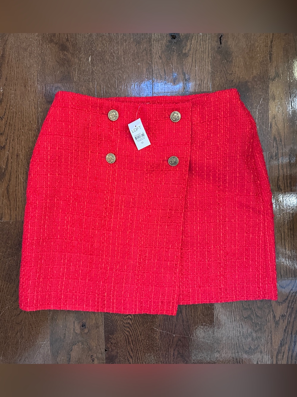 NWT LOFT Red Tweed Mini Skirt with Lined Interior